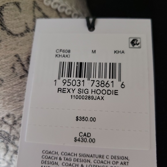 COACH SIGNATURE REXY HOODIE:NWT KHAKI MEDIUM CF608 - Picture 8 of 13